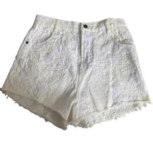 free people embroidered white shorts frayed cotton size 29 boho